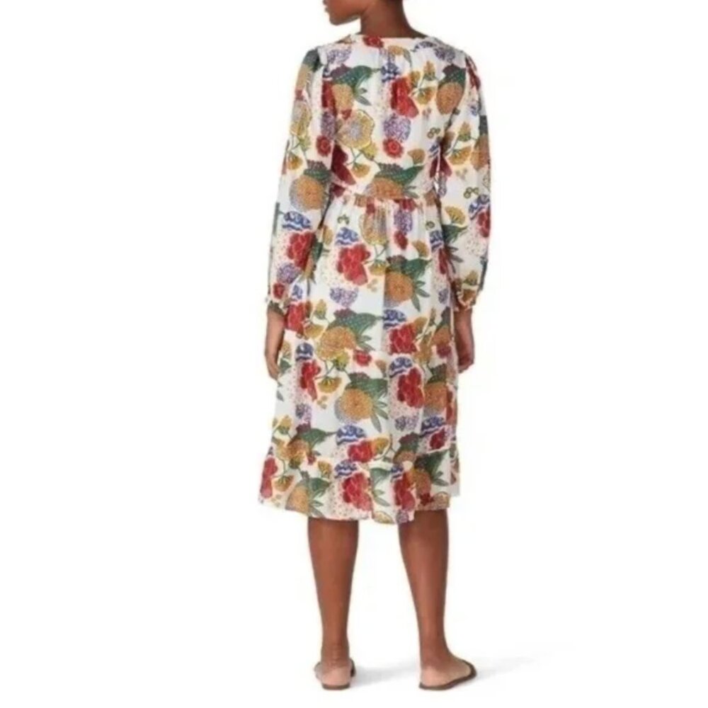 ROLLER RABBIT Kiana Dress Cheri Floral Print Tassels Midi Tiered Boho Small